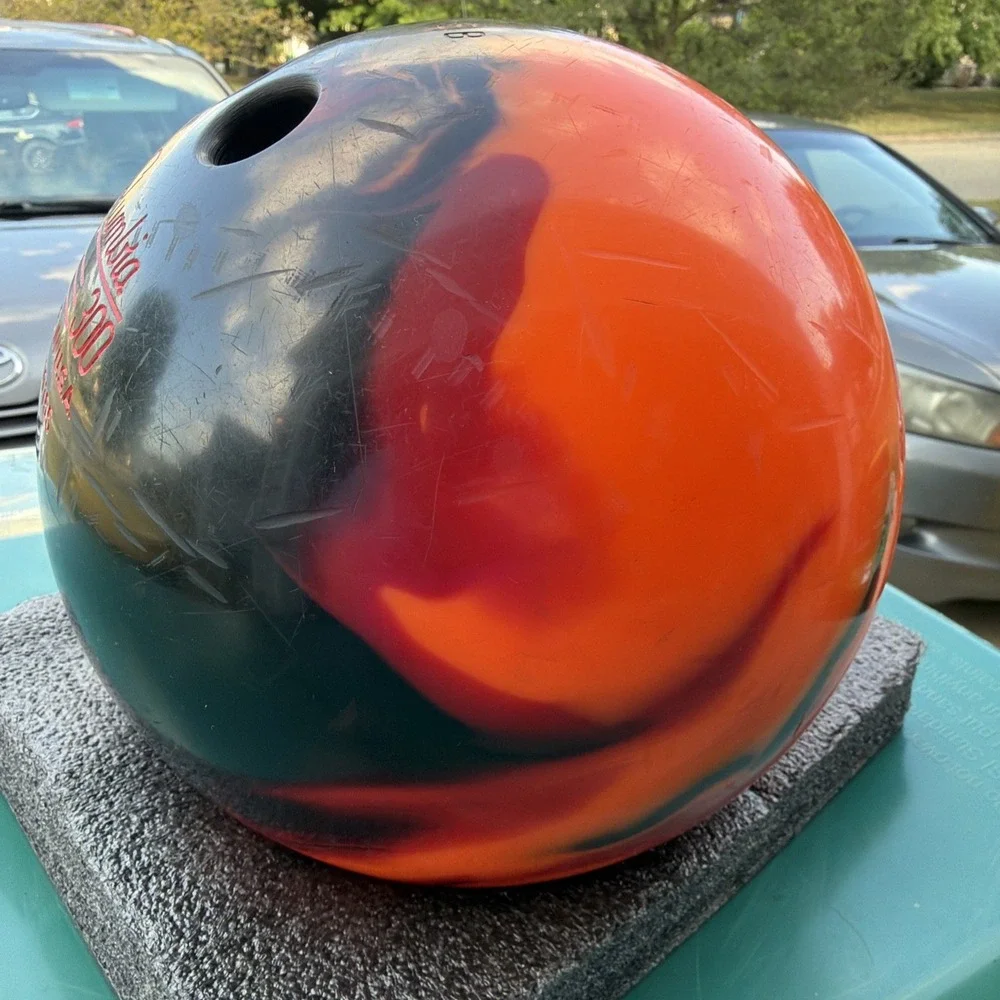Columbia 300 Drilled 15lb Bowling Ball Red Black Orange Swirl Made In USA